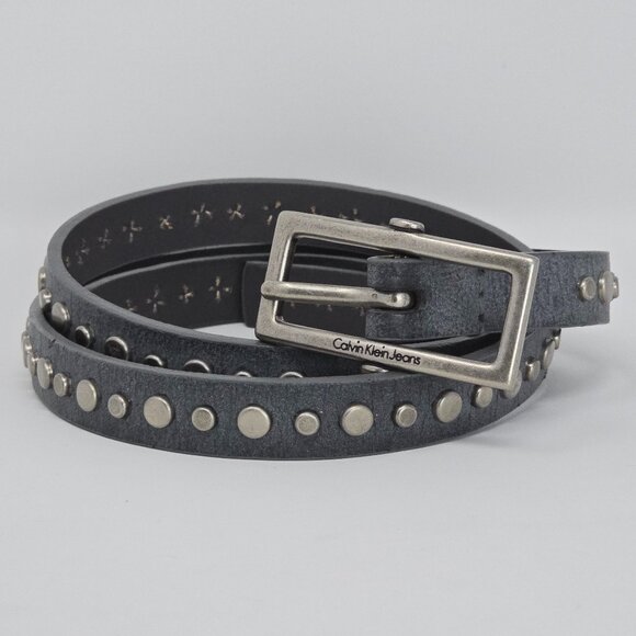 Calvin Klein Jeans Gray Studded Belt Silver Buckle Women’s Waist Hip 36-40 - Picture 3 of 13
